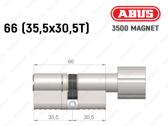 Циліндр ABUS BRAVUS MAGNET 3500 MX, з тумблером, 65 мм (35х30T)