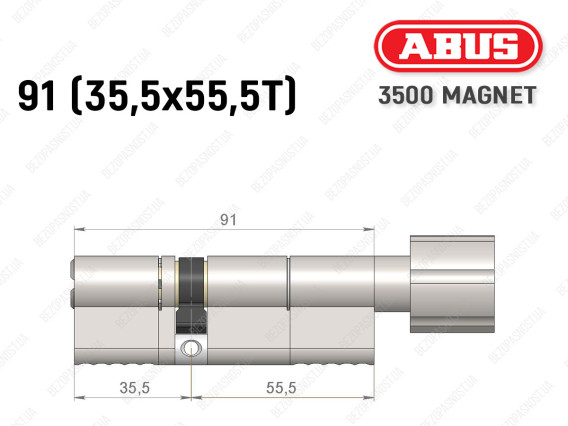 Циліндр ABUS BRAVUS MAGNET 3500 MX, з тумблером, 90 мм (35х55T)