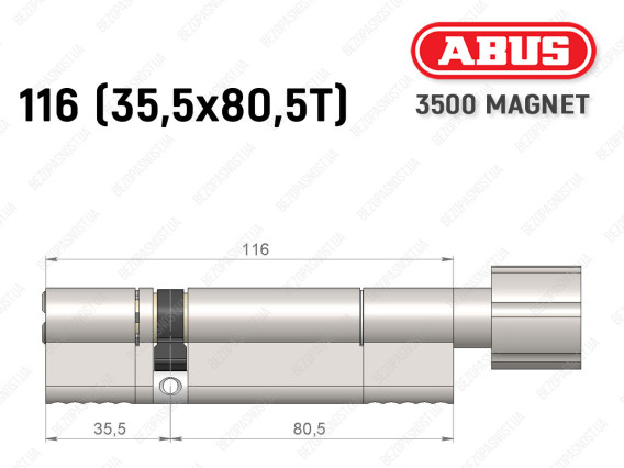Цилиндр ABUS BRAVUS MAGNET 3500 MX, с тумблером, 115 мм (35х80T)
