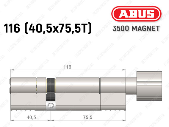 Циліндр ABUS BRAVUS MAGNET 3500 MX, з тумблером, 115 мм (40х75T)