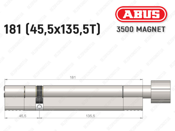 Цилиндр ABUS BRAVUS MAGNET 3500 MX, с тумблером, 180 мм (45х135T)
