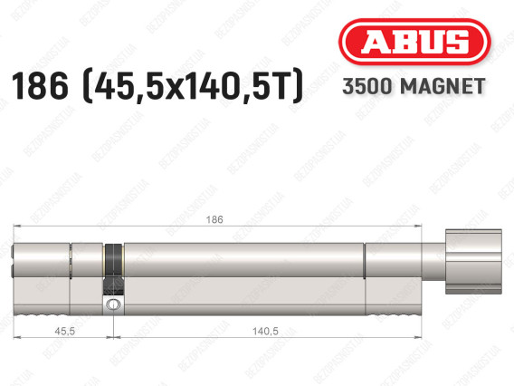 Цилиндр ABUS BRAVUS MAGNET 3500 MX, с тумблером, 185 мм (45х140T)