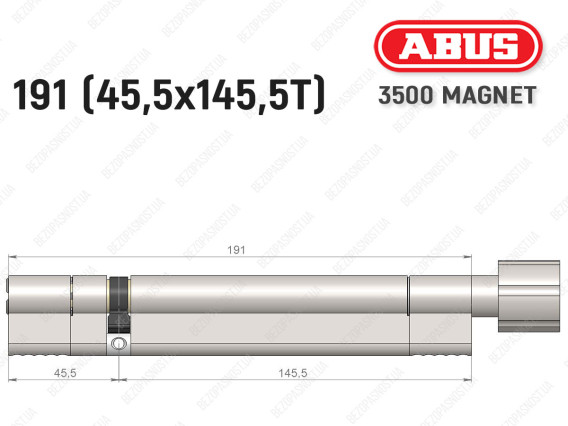 Циліндр ABUS BRAVUS MAGNET 3500 MX, з тумблером, 190 мм (45х145T)