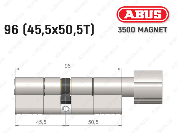 Циліндр ABUS BRAVUS MAGNET 3500 MX, з тумблером, 95 мм (45х50T)