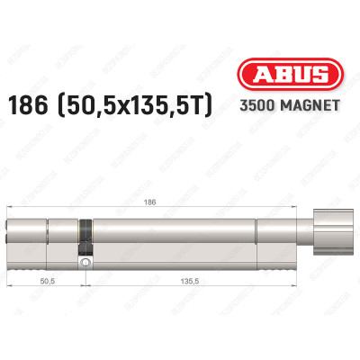 Циліндр ABUS BRAVUS MAGNET 3500 MX, з тумблером, 185 мм (50х135T)
