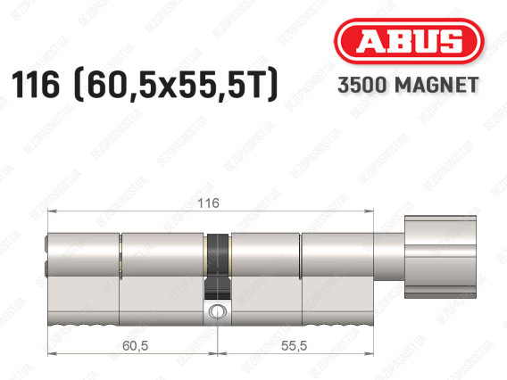 Цилиндр ABUS BRAVUS MAGNET 3500 MX, с тумблером, 115 мм (60х55T)