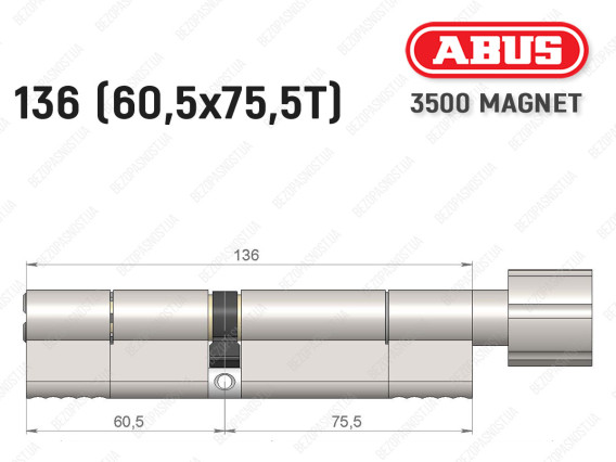 Цилиндр ABUS BRAVUS MAGNET 3500 MX, с тумблером, 135 мм (60х75T)