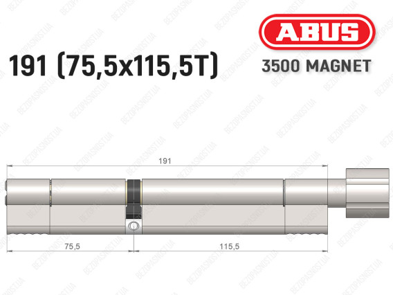 Цилиндр ABUS BRAVUS MAGNET 3500 MX, с тумблером, 190 мм (75х115T)