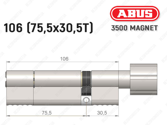 Циліндр ABUS BRAVUS MAGNET 3500 MX, з тумблером, 105 мм (75х30T)