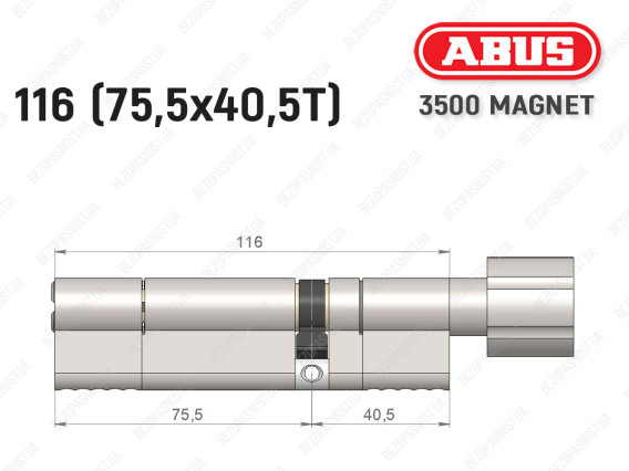 Цилиндр ABUS BRAVUS MAGNET 3500 MX, с тумблером, 115 мм (75х40T)