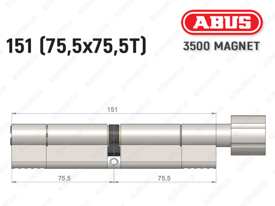 Цилиндр ABUS BRAVUS MAGNET 3500 MX, с тумблером, 150 мм (75х75T)