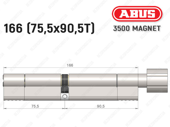 Цилиндр ABUS BRAVUS MAGNET 3500 MX, с тумблером, 165 мм (75х90T)