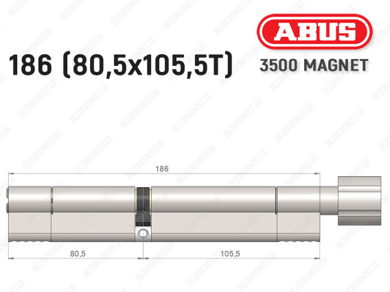 Циліндр ABUS BRAVUS MAGNET 3500 MX, з тумблером, 185 мм (80х105T)