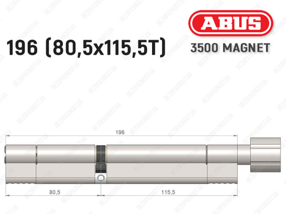 Цилиндр ABUS BRAVUS MAGNET 3500 MX, с тумблером, 195 мм (80х115T)