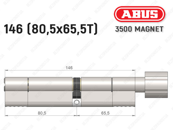 Цилиндр ABUS BRAVUS MAGNET 3500 MX, с тумблером, 145 мм (80х65T)
