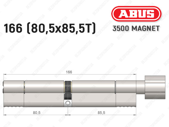 Циліндр ABUS BRAVUS MAGNET 3500 MX, з тумблером, 165 мм (80х85T)