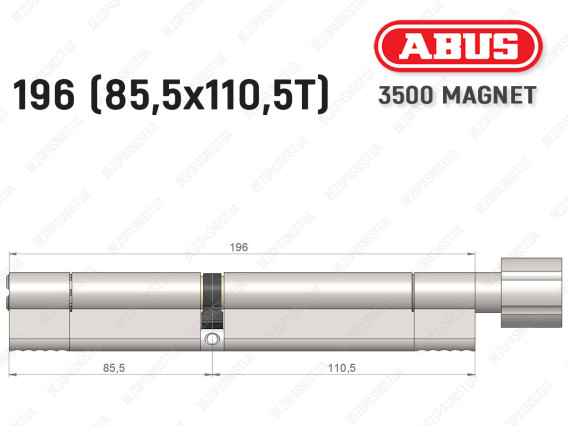 Цилиндр ABUS BRAVUS MAGNET 3500 MX, с тумблером, 195 мм (85х110T)