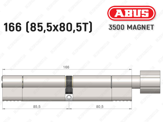 Циліндр ABUS BRAVUS MAGNET 3500 MX, з тумблером, 165 мм (85х80T)