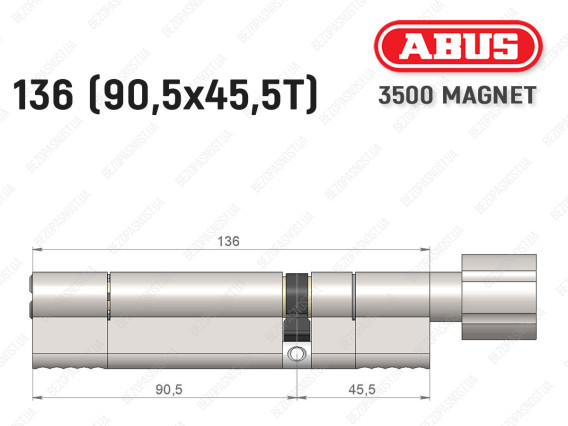 Цилиндр ABUS BRAVUS MAGNET 3500 MX, с тумблером, 135 мм (90х45T)