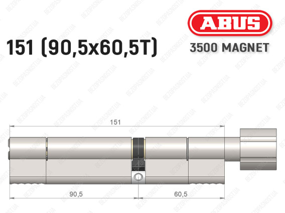 Циліндр ABUS BRAVUS MAGNET 3500 MX, з тумблером, 150 мм (90х60T)
