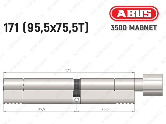 Циліндр ABUS BRAVUS MAGNET 3500 MX, з тумблером, 170 мм (95х75T)