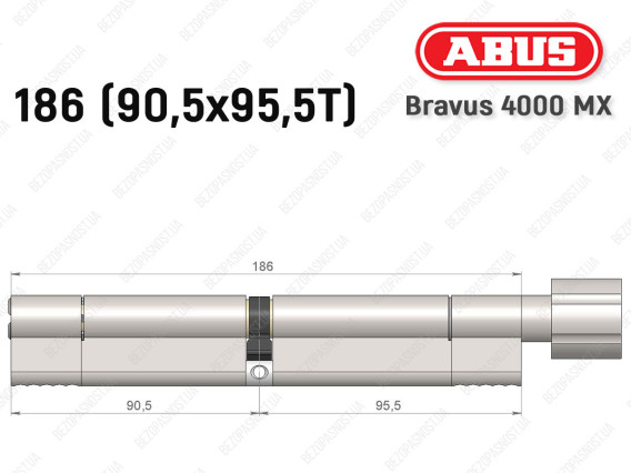 Циліндр ABUS BRAVUS 4000 MX, з тумблером, 185 (90х95T)