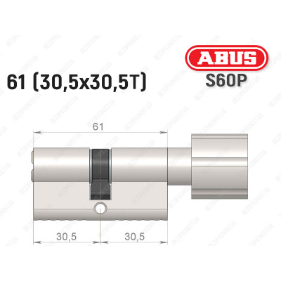 Цилиндр ABUS S60P Compact, с тумблером, 60 мм (30х30Т)