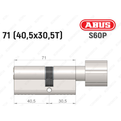 Цилиндр ABUS S60P Compact, с тумблером, 70 мм (40х30Т)