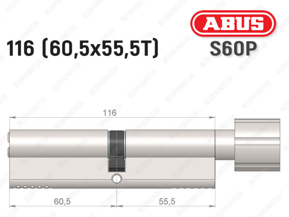 Цилиндр ABUS S60P Compact, с тумблером, 115 мм (60х55Т)