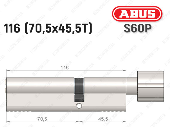 Циліндр ABUS S60P Compact, з тумблером, 115 мм (70х45Т)