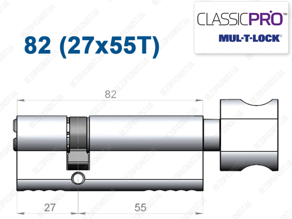 Цилиндр Mul-T-Lock Classic Pro ключ-тумблер 82 мм (27x55T)