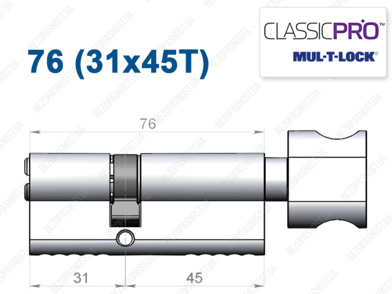 Циліндр Mul-T-Lock Classic Pro ключ-тумблер 76 мм (31x45T)