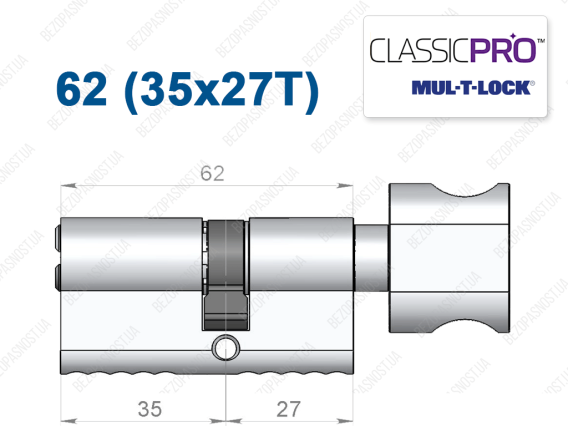 Циліндр Mul-T-Lock Classic Pro ключ-тумблер 62 мм (35x27T)