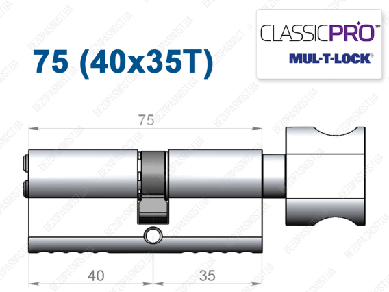 Цилиндр Mul-T-Lock Classic Pro ключ-тумблер 75 мм (40x35T)