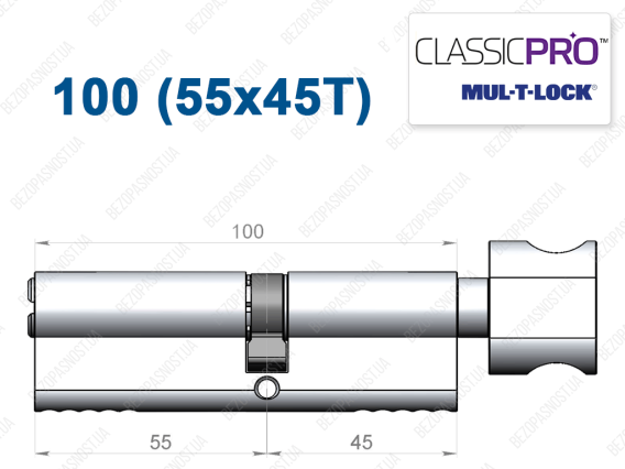 Цилиндр Mul-T-Lock Classic Pro ключ-тумблер 100 мм (55x45T)