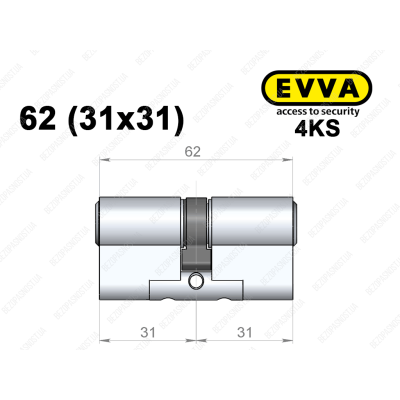 Цилиндр EVVA 4KS 62 мм (31x31), ключ-ключ