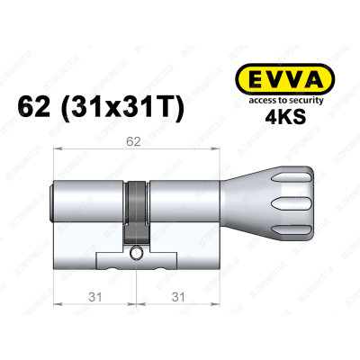 Цилиндр EVVA 4KS 62 мм (31x31T), с тумблером