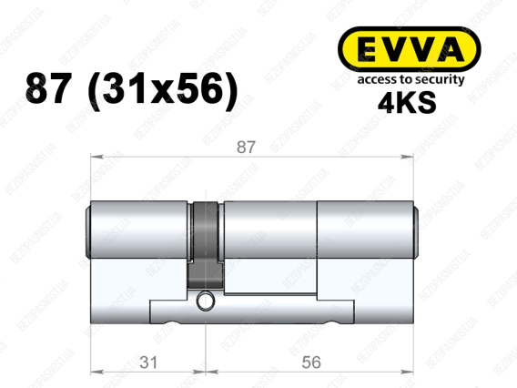 Циліндр EVVA 4KS 87 мм (31x56), ключ-ключ
