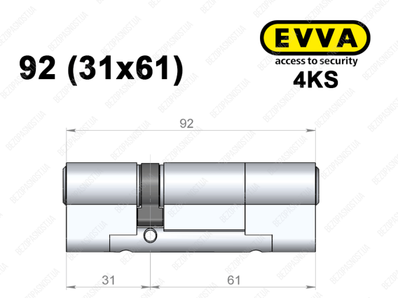 Циліндр EVVA 4KS 92 мм (31x61), ключ-ключ