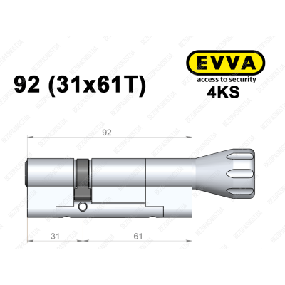 Цилиндр EVVA 4KS 92 мм (31x61T), с тумблером