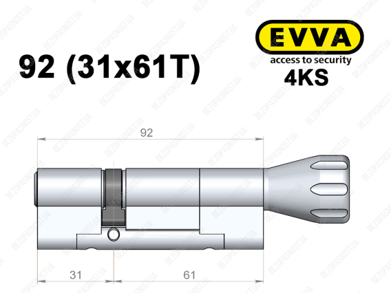 Циліндр EVVA 4KS 92 мм (31x61T), з тумблером