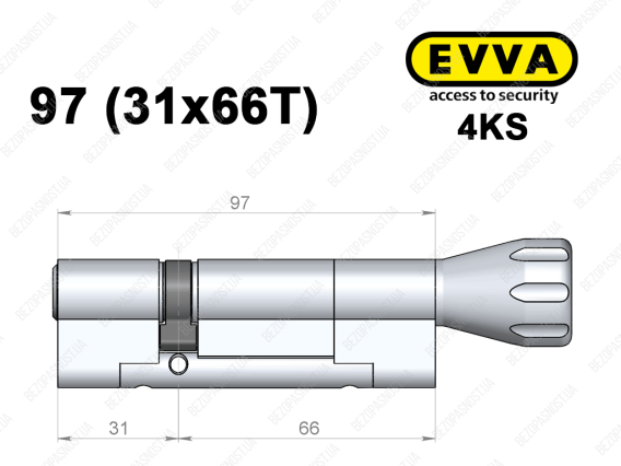 Циліндр EVVA 4KS 97 мм (31x66T), з тумблером