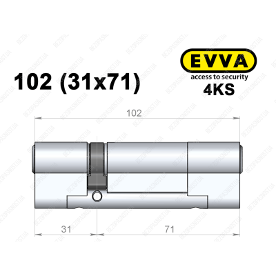 Цилиндр EVVA 4KS 102 мм (31x71), ключ-ключ