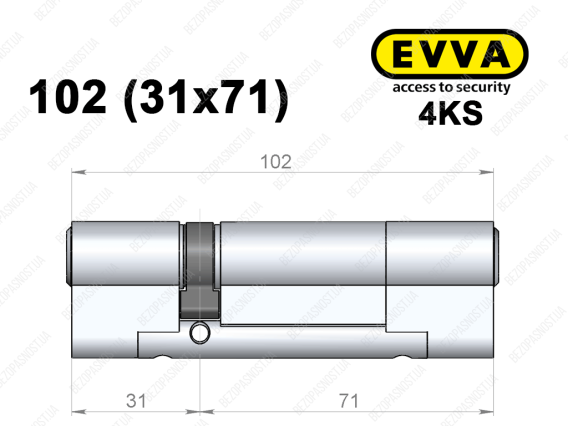 Циліндр EVVA 4KS 102 мм (31x71), ключ-ключ