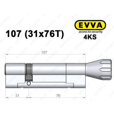 Цилиндр EVVA 4KS 107 мм (31x76T), с тумблером