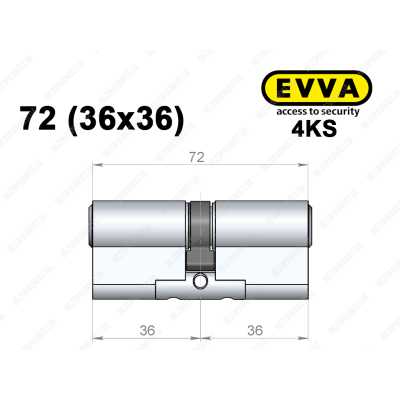 Циліндр EVVA 4KS 72 мм (36x36), ключ-ключ
