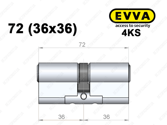 Цилиндр EVVA 4KS 72 мм (36x36), ключ-ключ