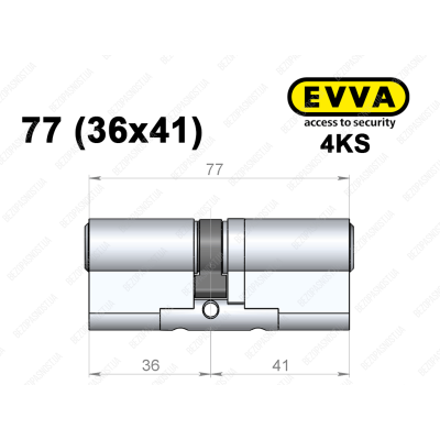 Циліндр EVVA 4KS 77 мм (36x41), ключ-ключ