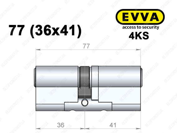 Цилиндр EVVA 4KS 77 мм (36x41), ключ-ключ