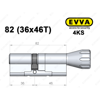 Цилиндр EVVA 4KS 82 мм (36x46T), с тумблером